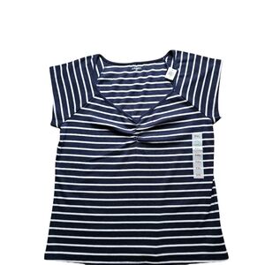 Old Navy Short Sleeve V-Neck Tee Navy Blue And White Stripe Size XXL